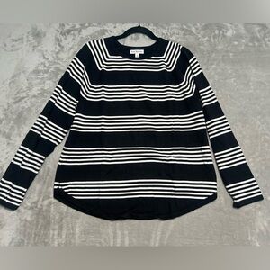 Kim Rogers Stripe Crew Neck Sweater Women’s Large Black White Cotton